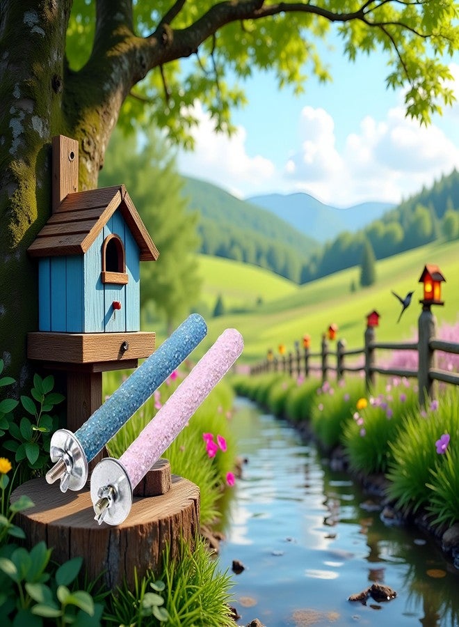 Mozff 2 Pcs Multi-Color Random Bird Perch Stand Toy Wood Parrot Perch Stand Grinding Claw Sticks Sanded Surface Cage Toy for Parakeets Finches Parakeet Toys Birdcage Accessories - Image 4